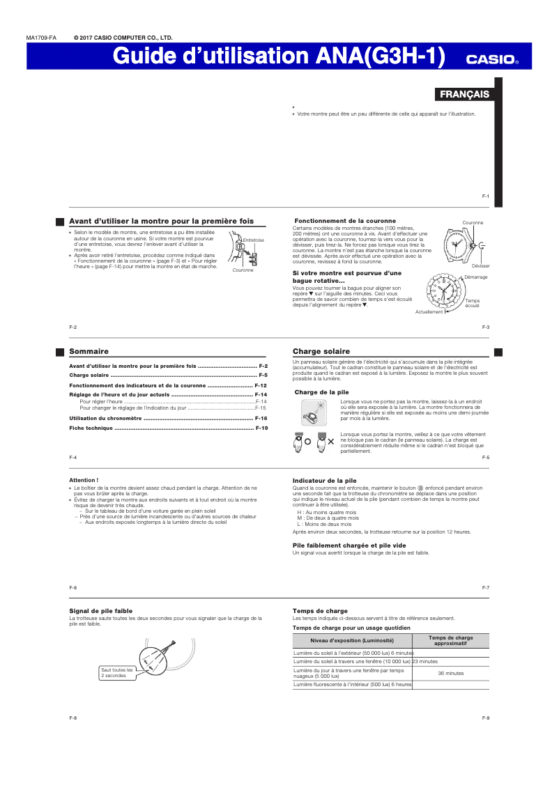 Page 1 de la notice Manuel utilisateur Casio Edifice Premium Solar EFS-S520CDB-1AUEF