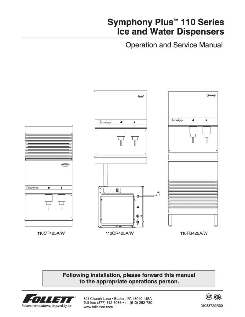 Page 1 of the manual User Manual Follett 110CT425A-S