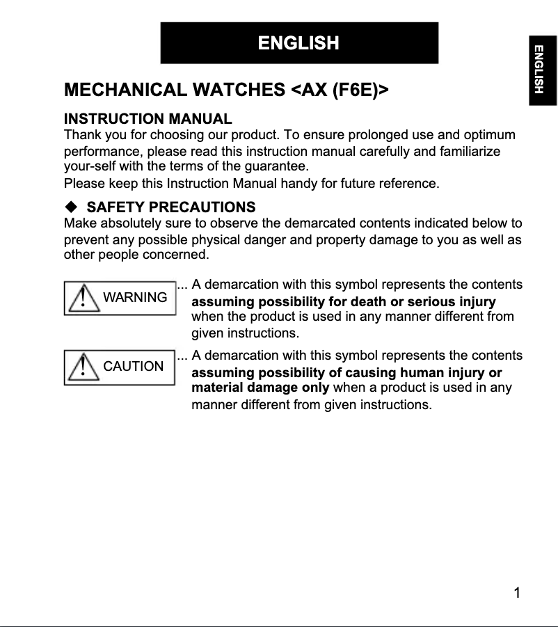 Page 1 de la notice Manuel utilisateur ORIENT Contemporary RA-AX0004L