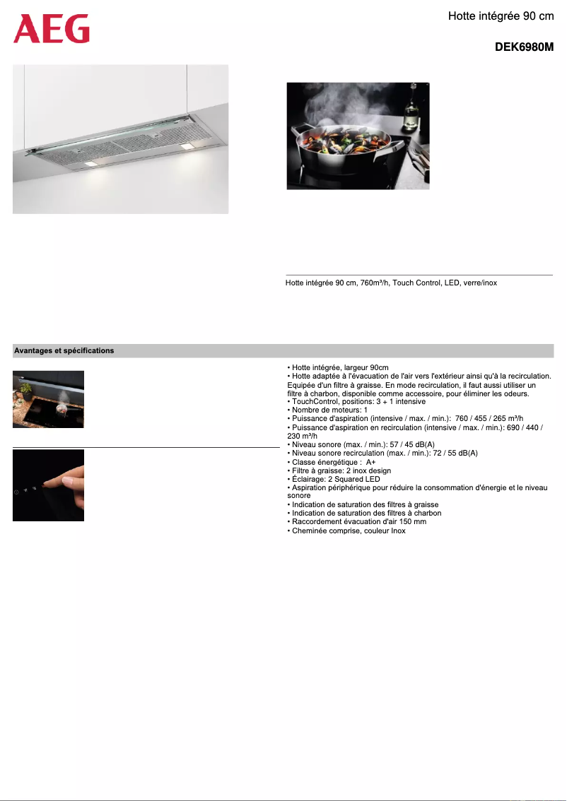 Page 1 de la notice Fiche technique AEG DEK6980M