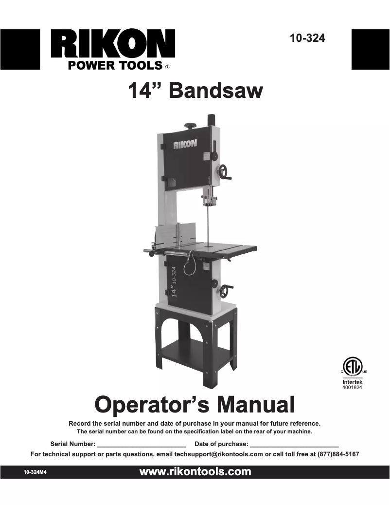 Page 1 de la notice Manuel utilisateur RIKON 10-324