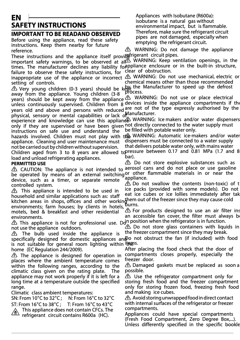Page 1 de la notice Instructions de sécurité Indesit CAA 55 NX 1