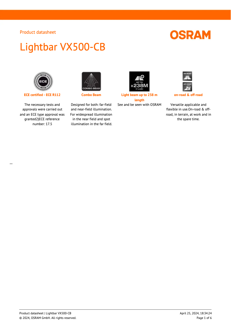 Page 1 de la notice Fiche technique Osram VX500-CB