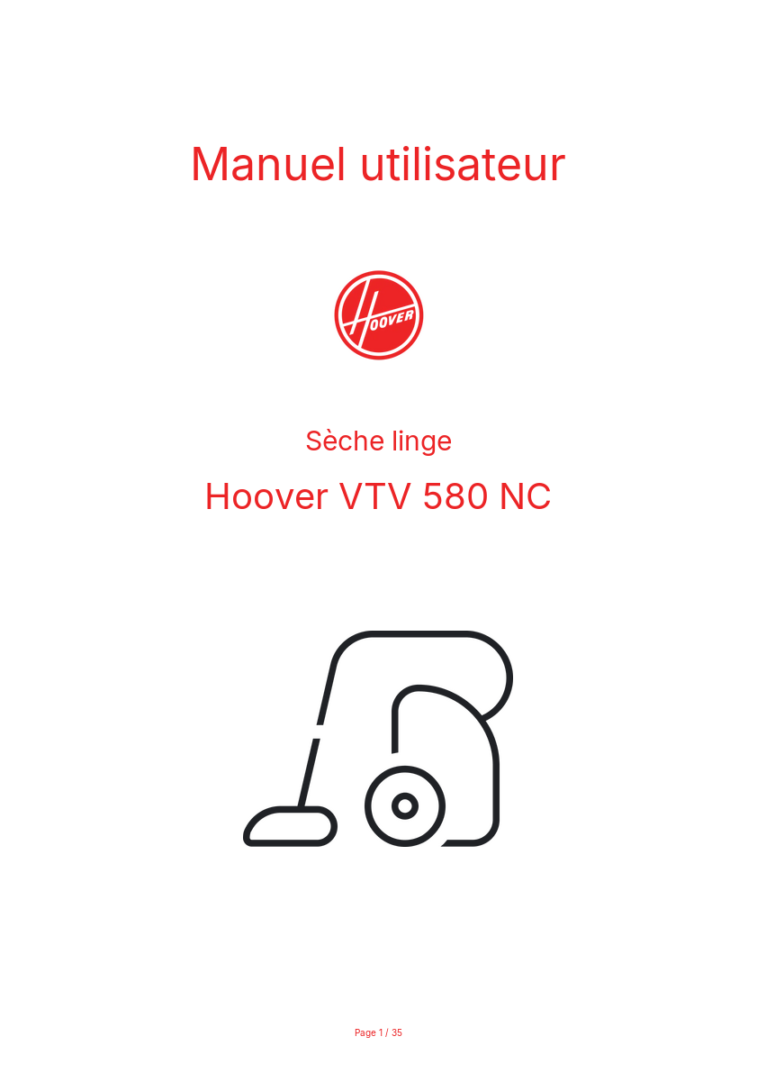 Page 1 de la notice Manuel utilisateur Hoover VTV 580 NC