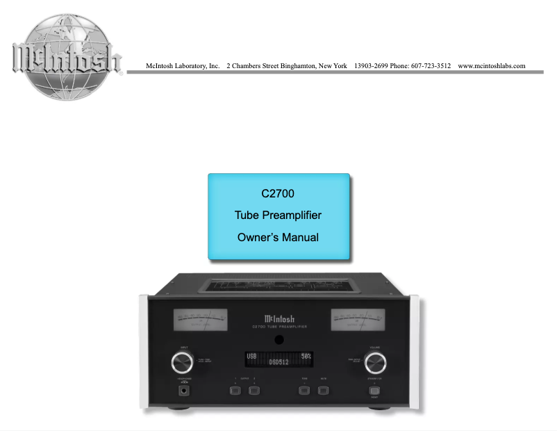 Page 1 de la notice Manuel utilisateur McIntosh C1100T