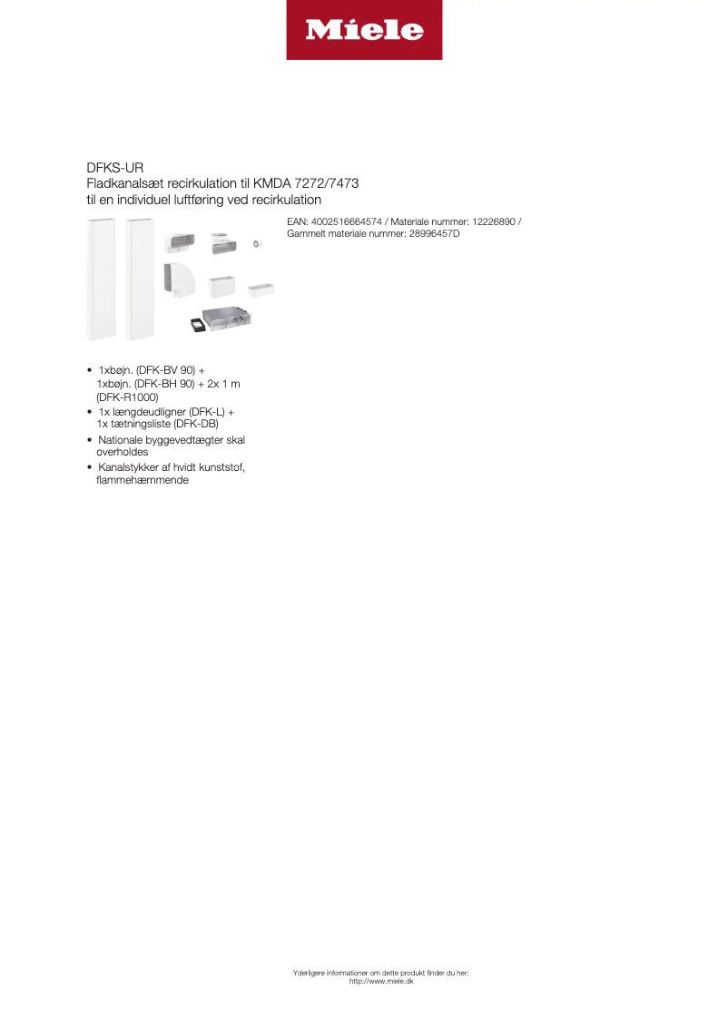 Página 1 del manual Ficha técnica Miele DFKS-UR