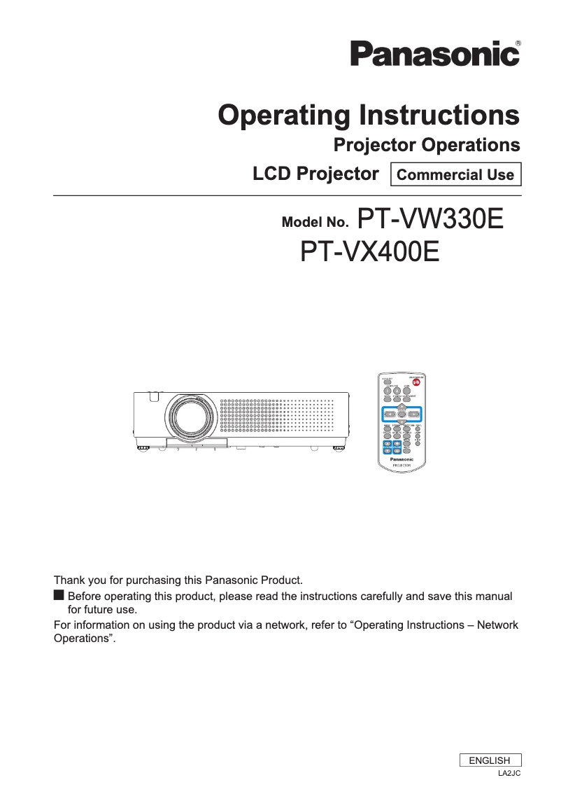 Page 1 of the manual User Manual Panasonic PT-VX400NTU