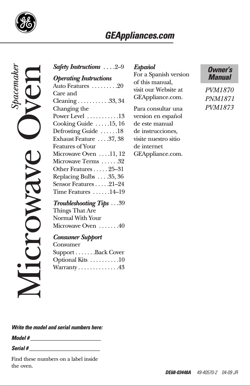 Página 1 del manual Manual de uso y mantenimiento GE PNM1871SMSS