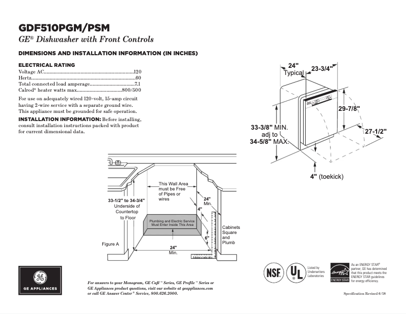 Page 1 of the manual Technical Sheet GE GDF630PGMWW