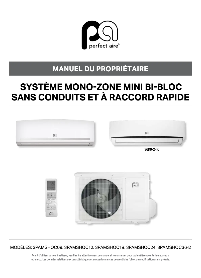 Page 1 de la notice Manuel utilisateur Perfect Aire 3PAMSHQC09