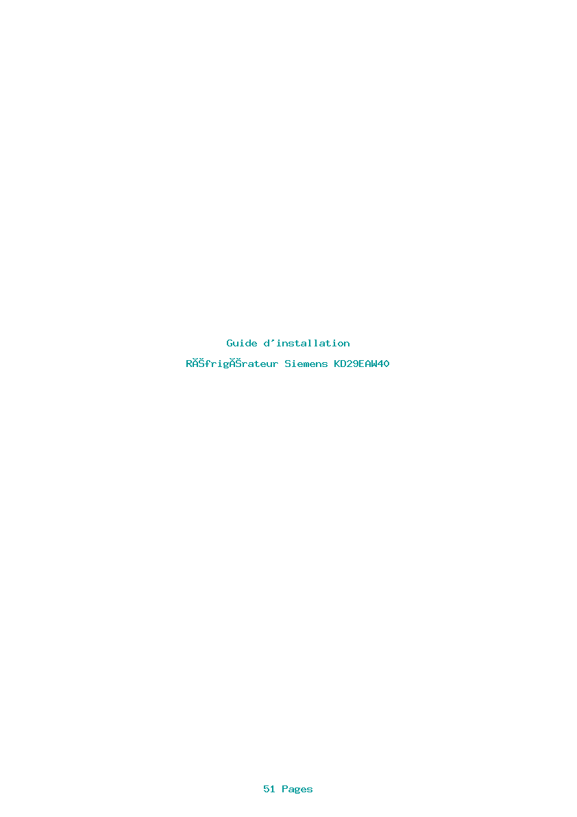 Page 1 de la notice Guide d'installation Siemens KD29EAW40
