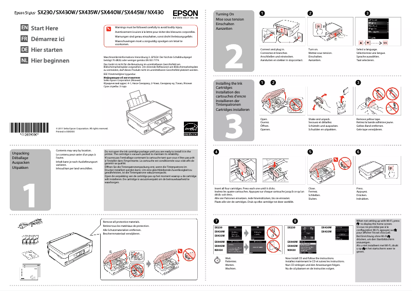 Page 1 de la notice Guide d'installation Epson Stylus SX438W