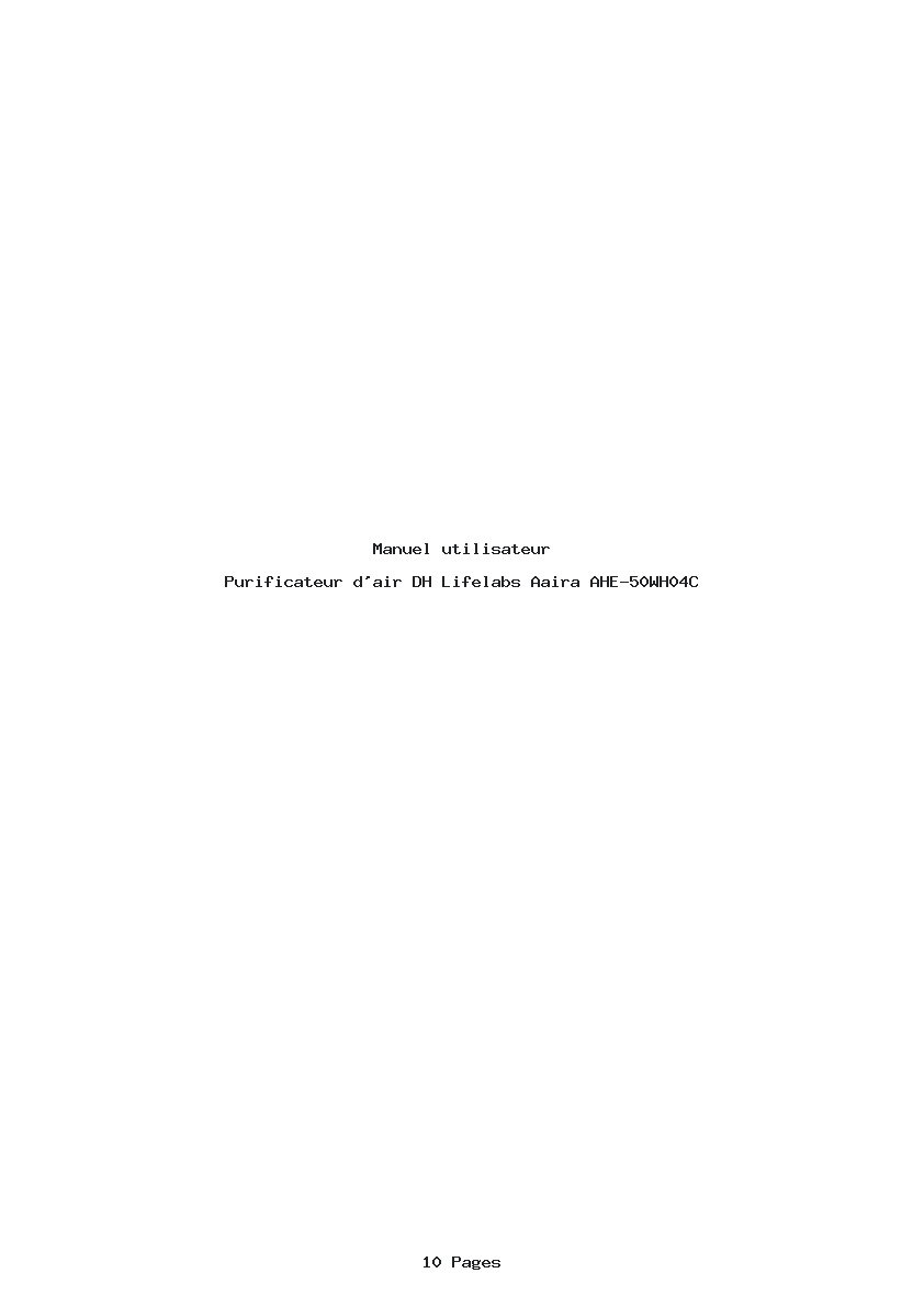 Page 1 de la notice Manuel utilisateur DH Lifelabs Aaira AHE-50WH04C