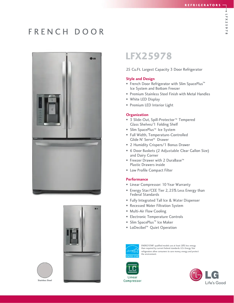 Page 1 de la notice Fiche technique LG LFX25978ST