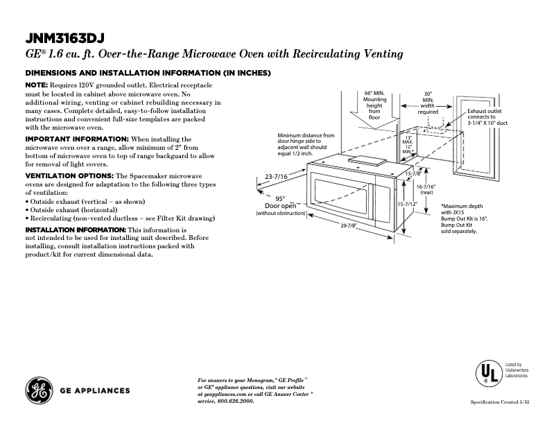 Página 1 del manual Ficha técnica GE JNM3163DJWW