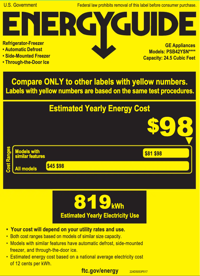 Page n°1 - Label énergétique GE PYD22KYNFS