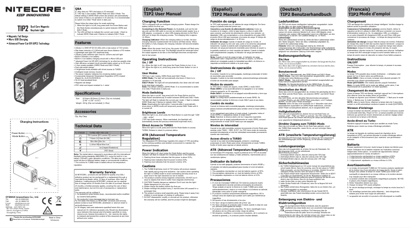 Page 1 de la notice Manuel utilisateur Nitecore TIP2