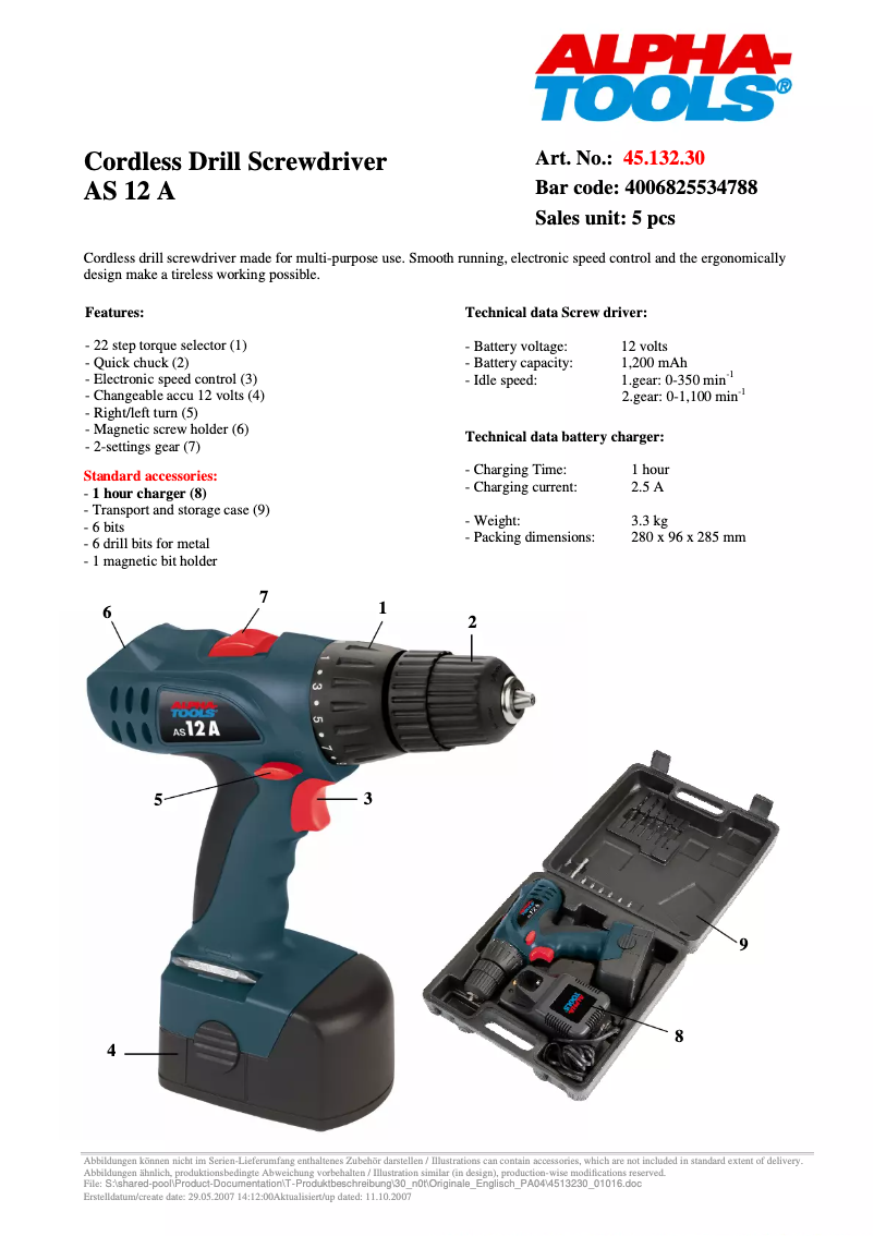 Page 1 de la notice Manuel utilisateur Alpha Tools AS 12 A