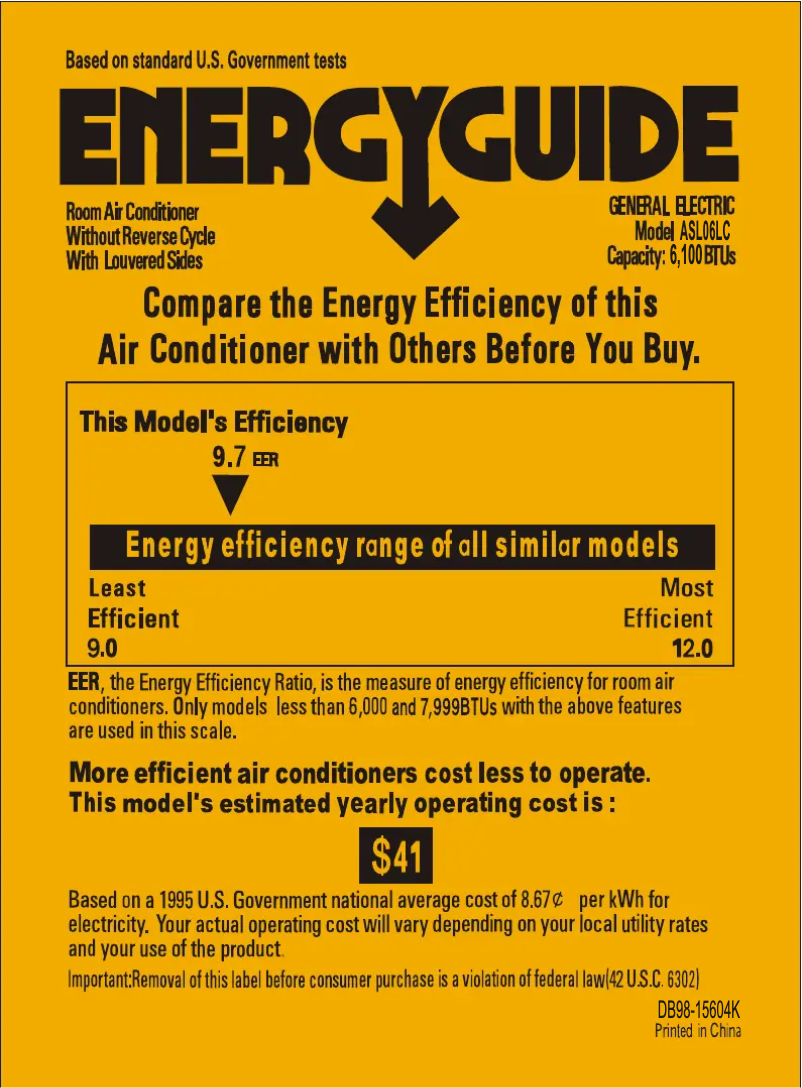 Página 1 del manual Etiqueta energética GE ASL06LC