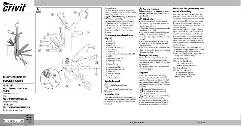 Page 1 de la notice Manuel utilisateur Crivit IAN 330336