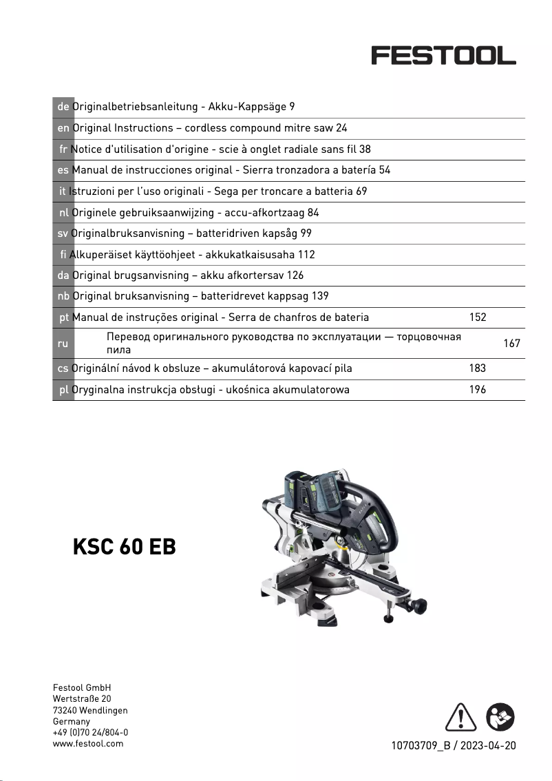 Page 1 de la notice Manuel utilisateur Festool KAPEX KSC 60