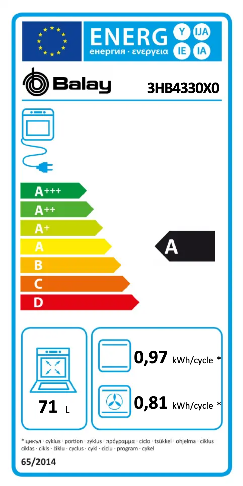 Page 1 de la notice Label énergétique Balay 3HB4330X0