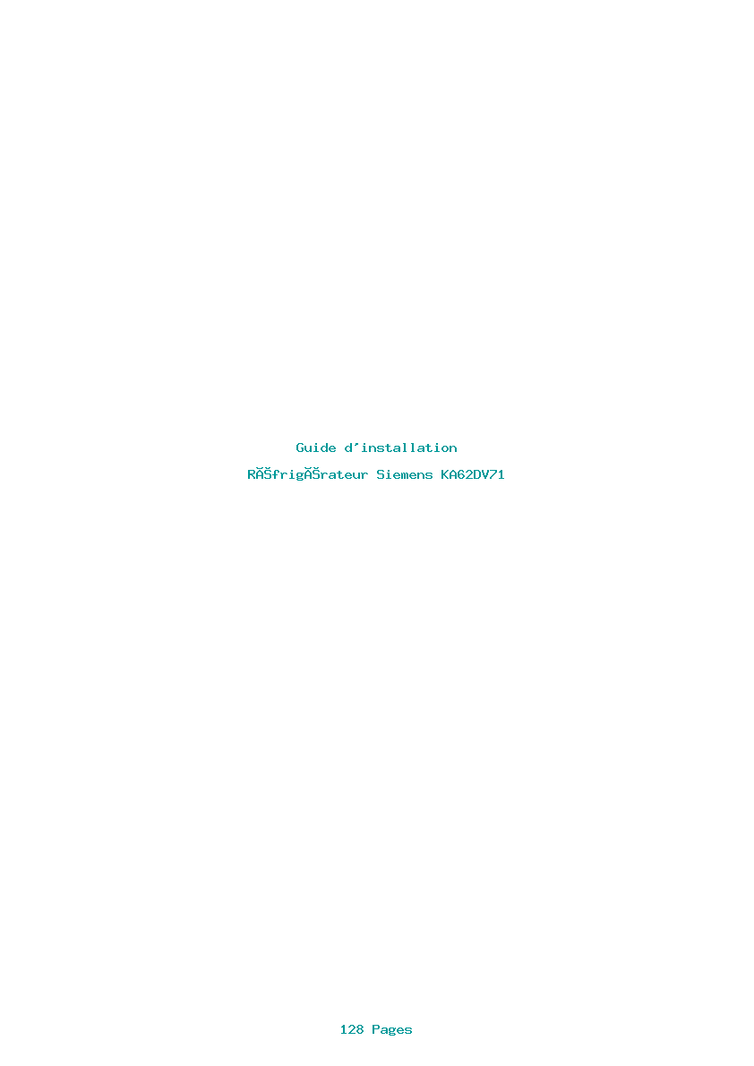 Page 1 de la notice Guide d'installation Siemens KA62DV71