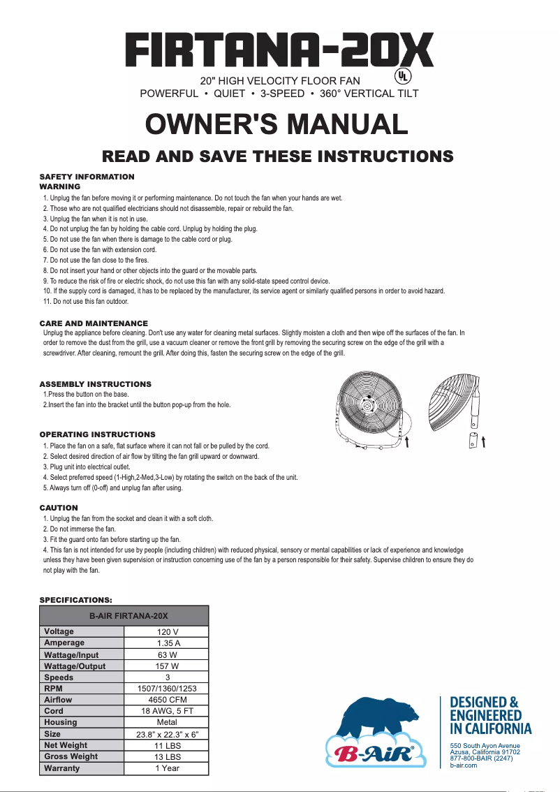Página 1 del manual Manual de usuario B-Air Firtana 20X