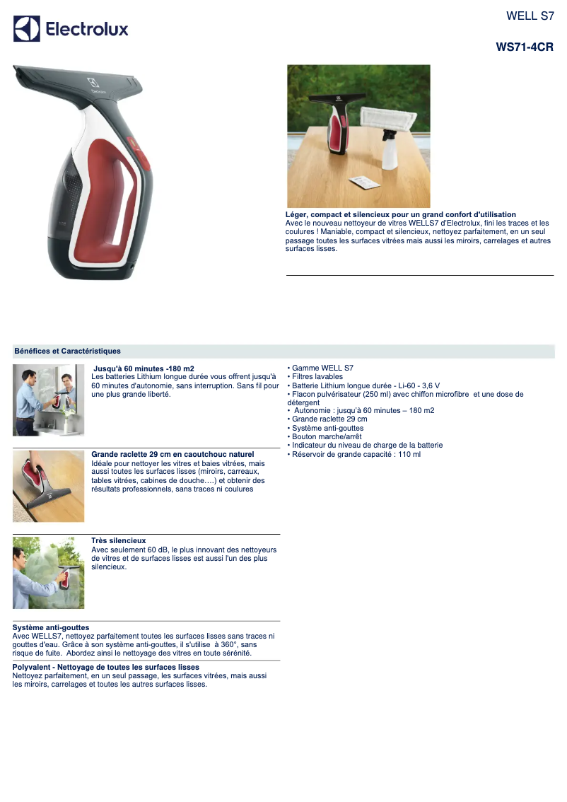 Page 1 de la notice Fiche technique Electrolux WS71-4CR