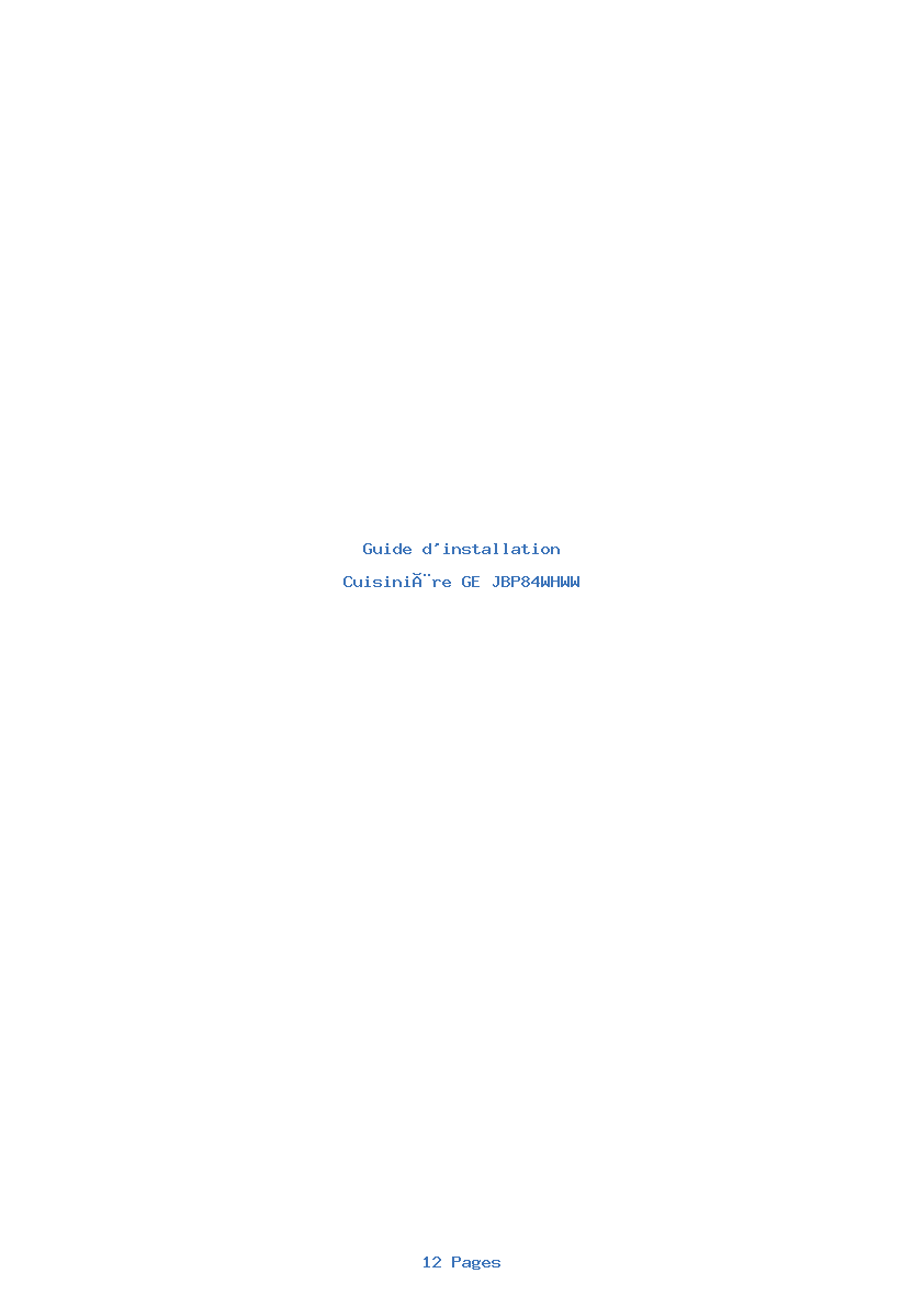 Page 1 de la notice Guide d'installation GE JBP84WHWW