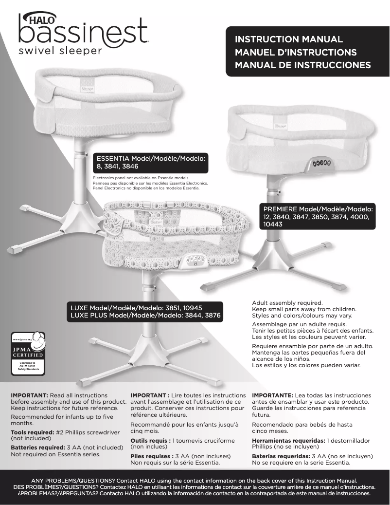 Page 1 de la notice Manuel utilisateur Halo Bassinest Premiere 3850