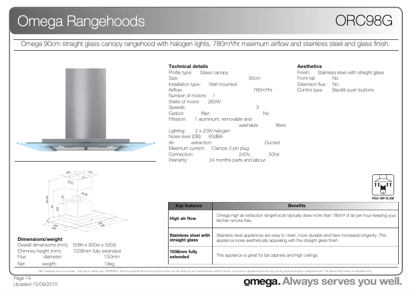 Page 1 de la notice Fiche technique Omega ORC98G
