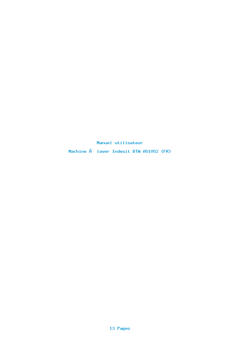 Page 1 de la notice Manuel utilisateur Indesit BTW A51052 (FR)