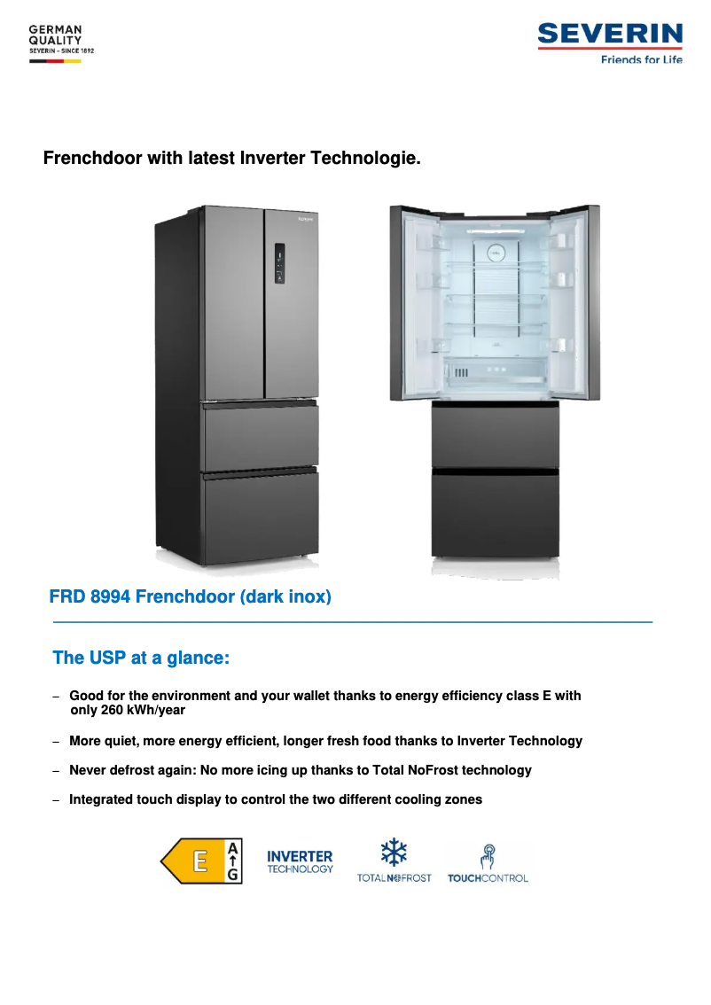 Page 1 de la notice Fiche technique Severin FRD 8994