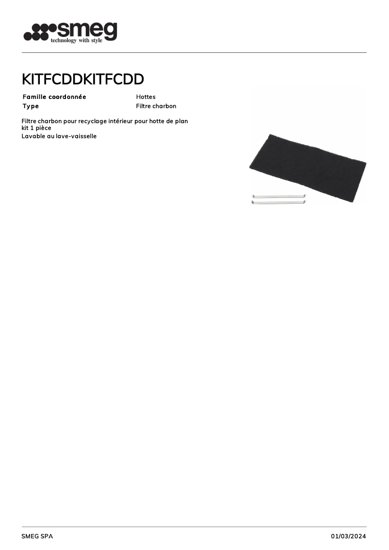 Page 1 de la notice Manuel utilisateur Smeg KITFCDD