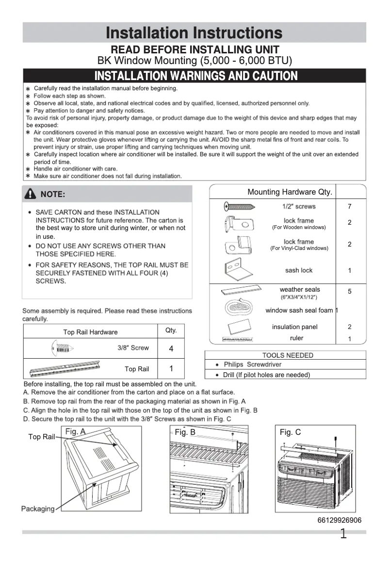 Page 1 de la notice Guide d'installation Frigidaire FFRE063ZA1
