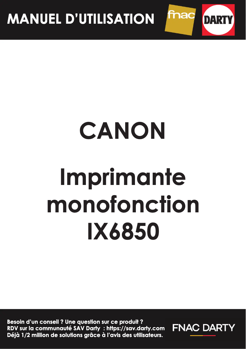 Page 1 de la notice Manuel utilisateur Canon Pixma iX6850
