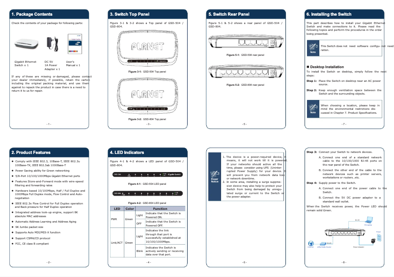 Page 1 de la notice Manuel utilisateur Planet GSD-804