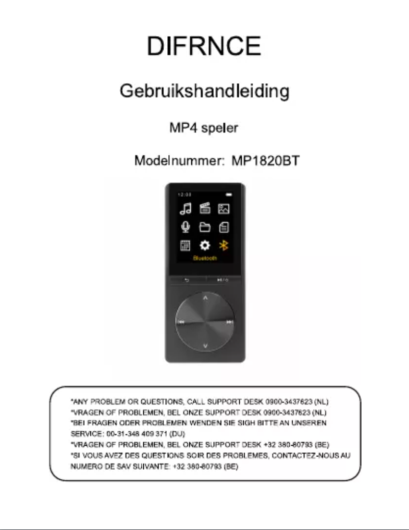 Page 1 de la notice Manuel utilisateur Difrnce MP1820BT