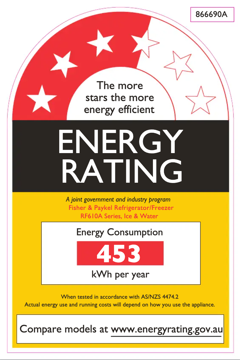 Page 1 de la notice Label énergétique Fisher & Paykel RF610AZUB5