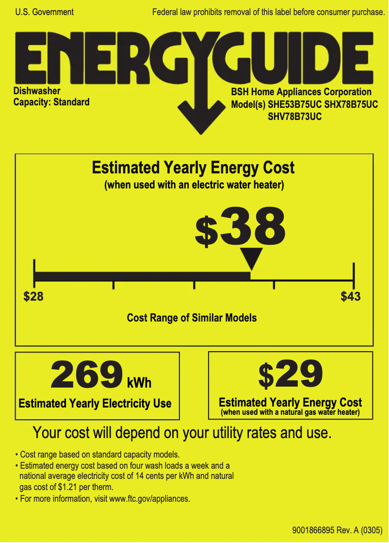 Page 1 de la notice Label énergétique Bosch SHE53B75UC