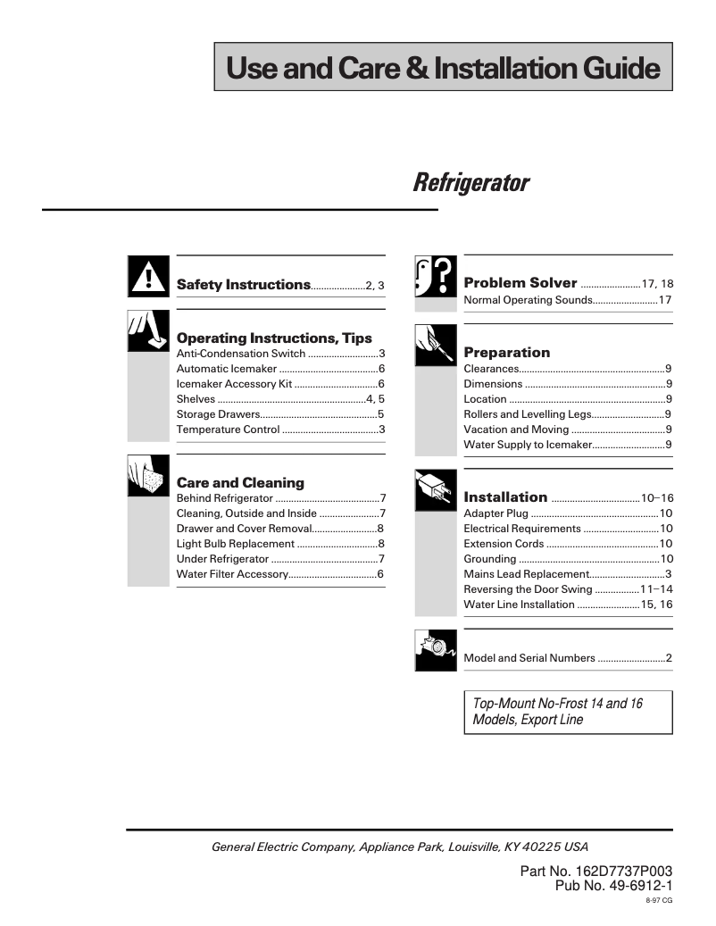 Page 1 de la notice Manuel d'utilisation et d'entretien GE TBT14DABWW