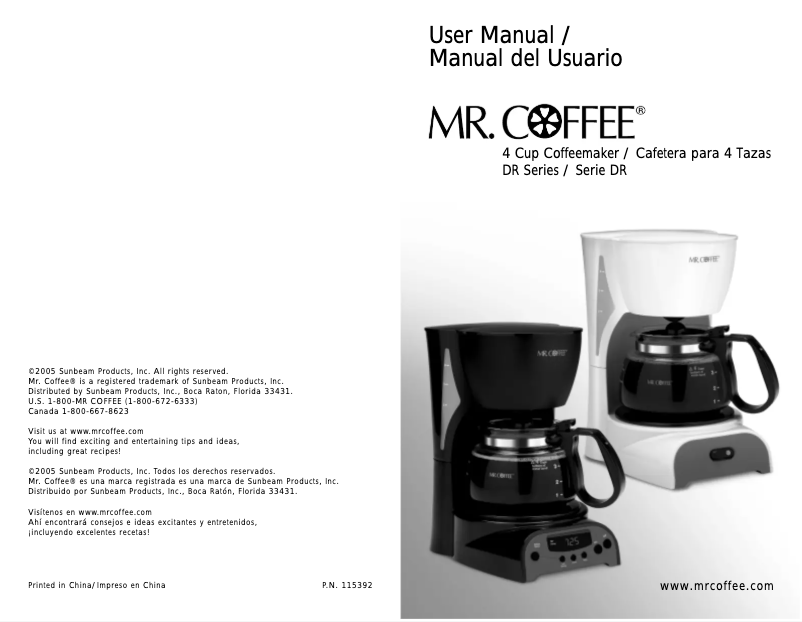 Page 1 de la notice Manuel utilisateur Mr. Coffee DR X5