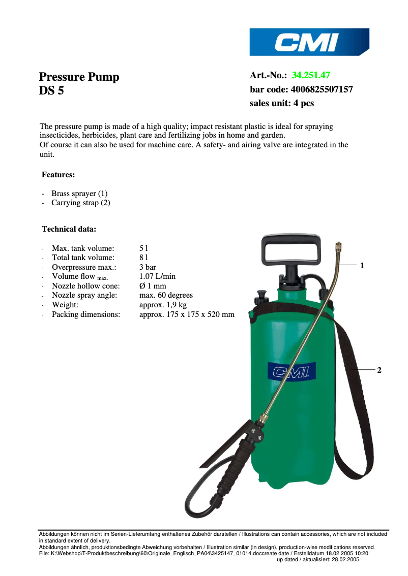 Page 1 of the manual Technical Sheet CMI DS 5