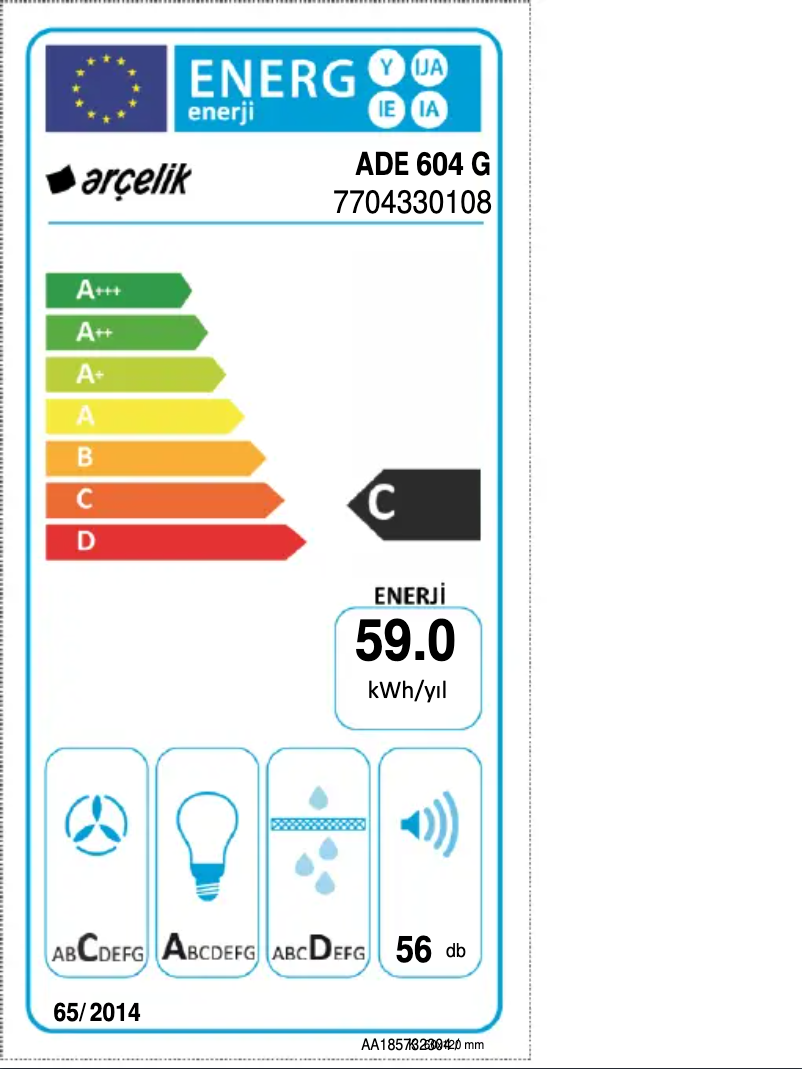 Página 1 del manual Etiqueta energética Arçelik ADE 604 G