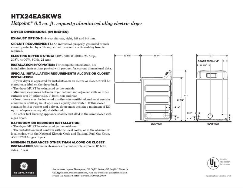 Page 1 de la notice Fiche technique Hotpoint HTX24EASKWS