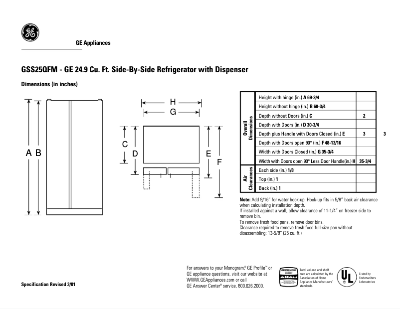 Page n°1 - Fiche technique GE GSS25QFMBB