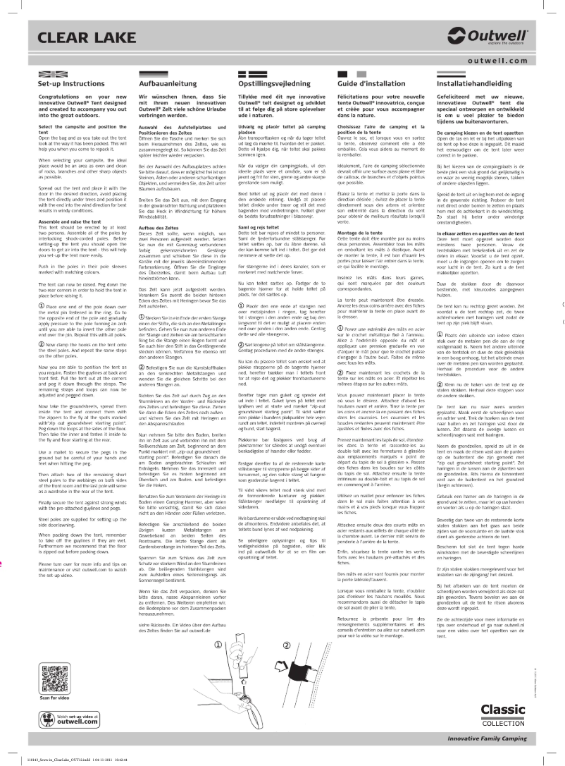 Page 1 de la notice Manuel utilisateur Outwell Classic Clear Lake