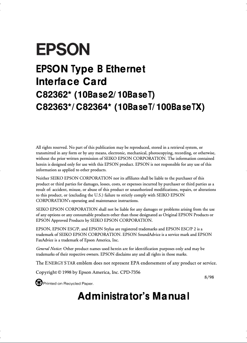 Page 1 de la notice Manuel utilisateur Epson C823642