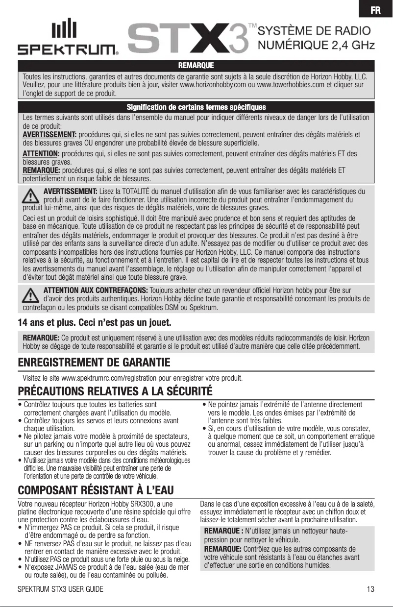 Page 1 de la notice Manuel utilisateur Spektrum STX3